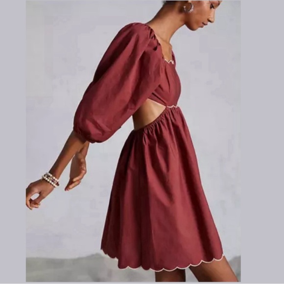 NWT Anthropologie Forever That Girl Sandalwood Brown Scalloped Dress MSRP$160 - Picture 7 of 16